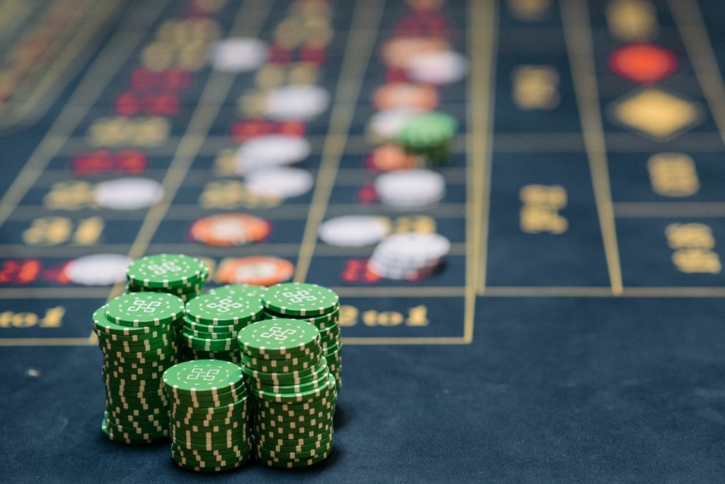 stack of casino chips on table