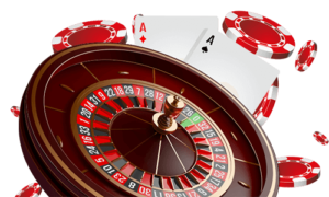 a roulette table with two aces behind it