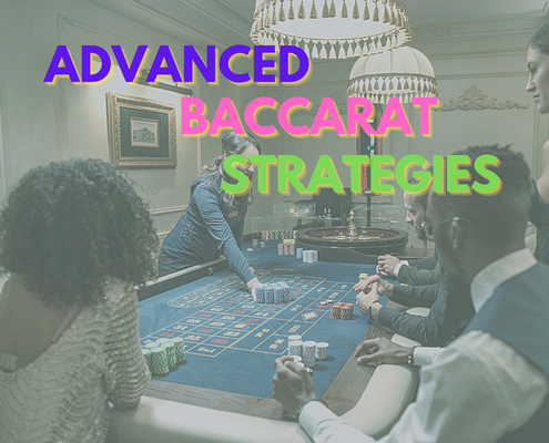 Advanced baccarat strategies text with casino room background