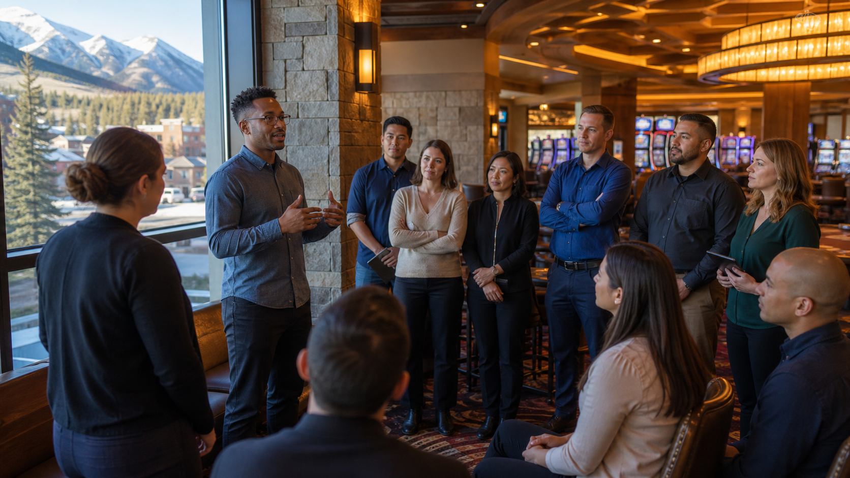 Unbranded Colorado casino workplace team meeting