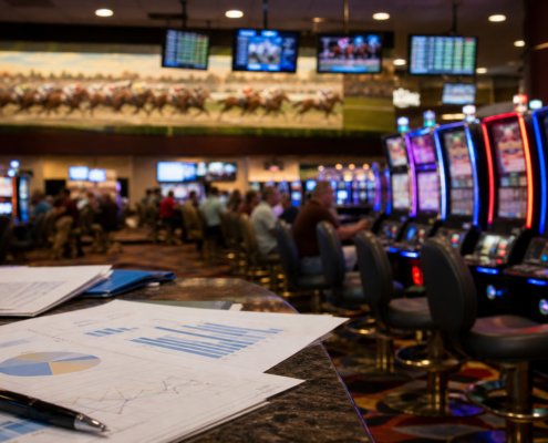 Unbranded Iowa casino floor with a monthly market report