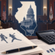 Editorial illustration of an Illinois legislative hearing about prediction-market taxes