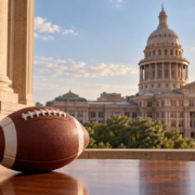 Editorial illustration about Texas sports betting legalization, United States casino and gambling news, and source documents