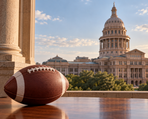 Editorial illustration about Texas sports betting legalization, United States casino and gambling news, and source documents