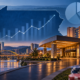 Editorial illustration of Pennsylvania casino revenue, a state map, and casino market analysis