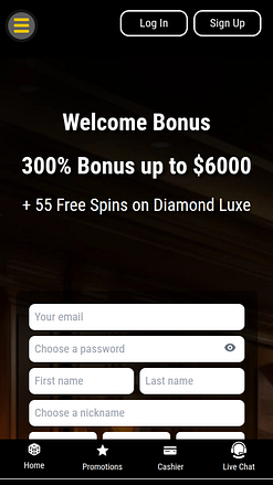 Mobile homepage screenshot of Big Dollar Casino from Chipy's review gallery