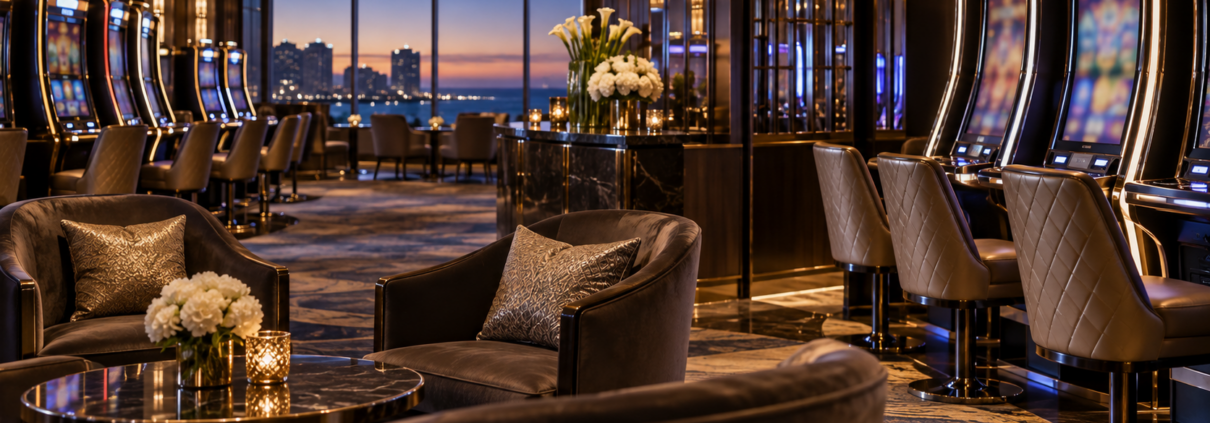 Editorial illustration of an unbranded Atlantic City casino high-limit lounge