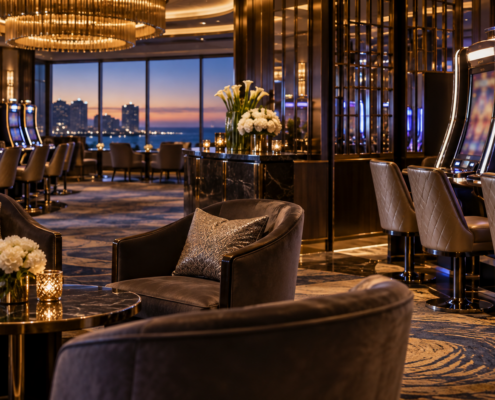 Editorial illustration of an unbranded Atlantic City casino high-limit lounge