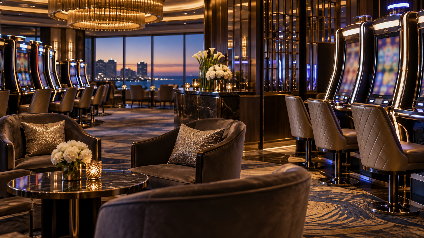 Editorial illustration of an unbranded Atlantic City casino high-limit lounge