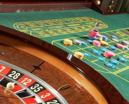 a roulette table with poker chips