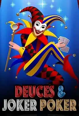 Deuces and joker poker text with colorful court jester
