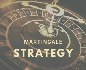 Martingale Strategy text with closeup of roulette wheel graphic