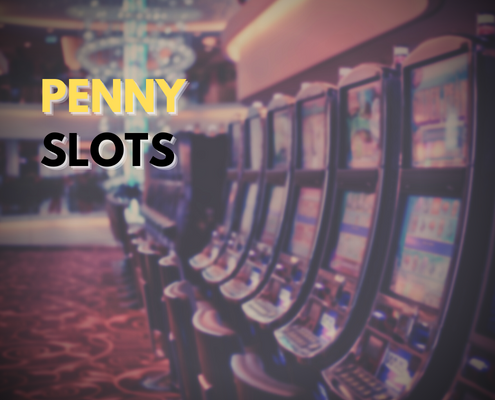 penny slots text with row of slot machines in background