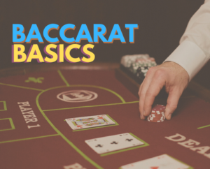 Baccarat basics text with burgundy casino table