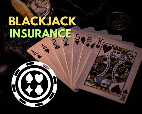 Blackjack insurance text with casino cards