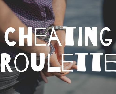 a man in handcuffs with cheating roulette text